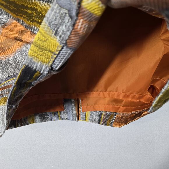 Ashro Jacquard Midi Skirt sz 12 Gray Yellow Orange Geo Print Lined Fall READ - Picture 4 of 13
